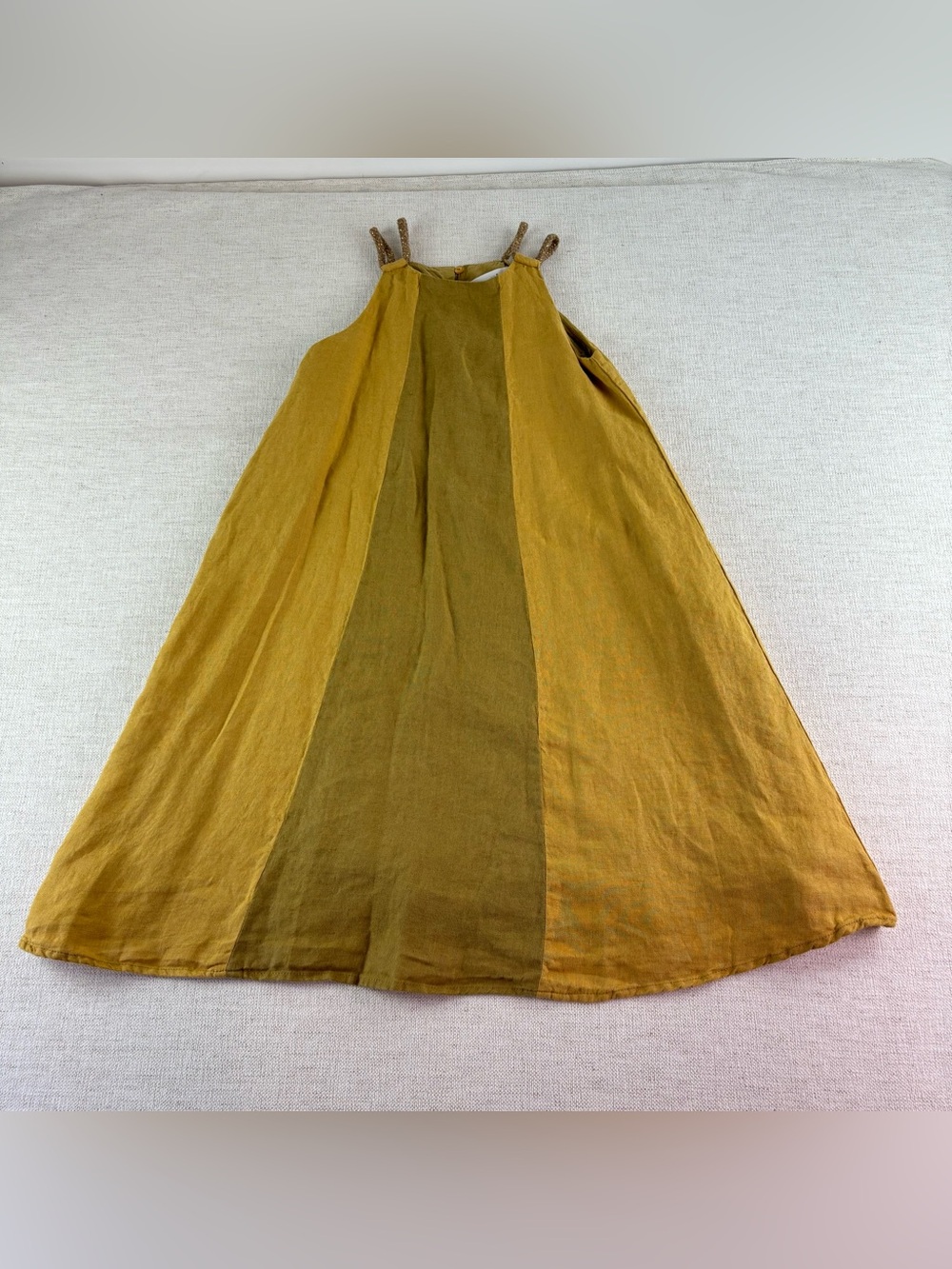 Zara girls 8-9 Two-Tone Mustard yellow A-Line Linen Dress halter neck